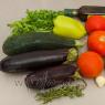 Recipes for preparing vegetable stew - ratatouille, with a set of various vegetables
