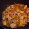 Stew with potatoes and meat in a slow cooker
